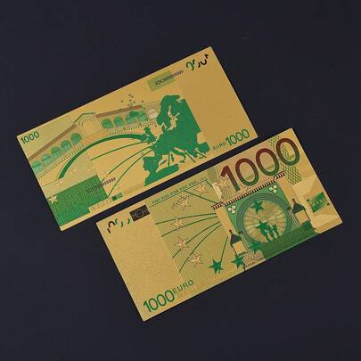 10pcs Euro Gold Foil Banknote Plastic Cards, Home Decor Cards, Collectible Party & Holiday Gifts