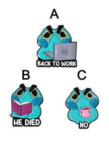 1pc/Set Strange Alien Frog Spoilers Brooch Enamel Pins Cartoon Frog Reading Book Metal Brooches Backpack Lapel Badge Funnt Jewelry Gifts - Green - View 3