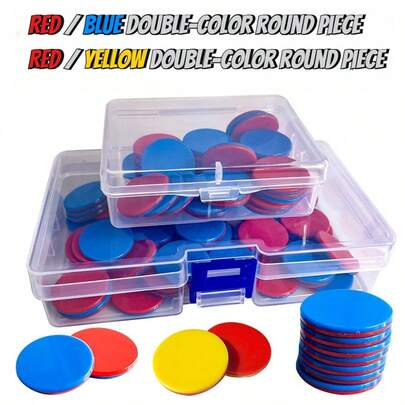 Celemela 30片双面塑料计数片套装 - 红蓝/红黄，数学计算辅助工具，耐用PP材质，适合动手学习，含收纳盒，是计数和数学练习的理想选择，数学学习辅助工具 | 色彩鲜艳的计数片 | 耐用的数学教具，支持自闭症/多动症儿童，教师/课堂用品
