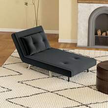 Sofa Bed, Folding Armchair Convertible Into A Bed 77x88x83cm, Single Sofa With Cushions, Black Velvet Upholstered Sofa For Guests - Black - View 2