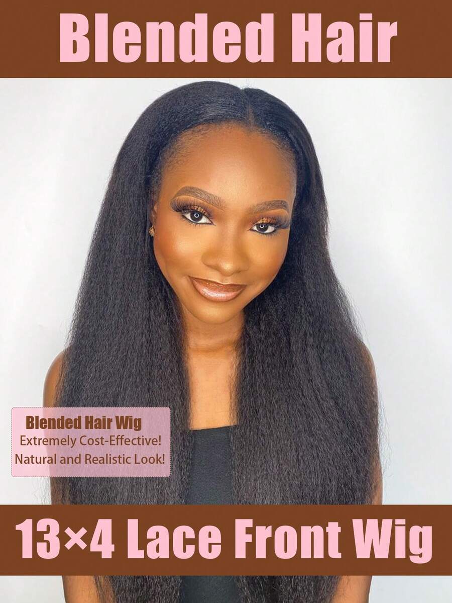 Yaki Straight Blended Hair Wig With Baby Hair Kinky Straight Lace Front Wigs 150 Density 13x4 Transparent Lace Front Wigs For Women - S1 - View 1