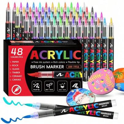 12-288 Colors Direct Liquid Acrylic Markers, Colouring Marker Pens Set,Quick Drying, Fade Resistant,Perfect For Painting, Illustrations, Handcrafted Art,School Back-To-School Season For Coloring Books And Other DIY Projects,Suitable For Paper, Fabric, Wood, Rocks, Plastic, Glass, Ceramics, Pumpkins, Metal,Etc., Acrylic Paint Marker Pen For Easter,Thanksgiving, Halloween, Christmas Gifts