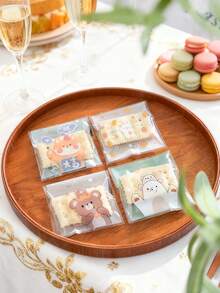 500pcs Cute 4-In-1 Cartoon Bear & Rabbit Shaped Matte Self-Adhesive Seal Bags, Candy, Snowflake, Cake, Cookie, Soft Candy Snack Baking Packaging Bags, Individual Gift Bags Suitable For Thanksgiving, Christmas, Halloween, Valentine's Day, New Year - Multicolor - View 3