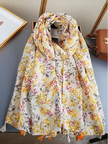 1pc 180*85cm Floral Print Beach Towel, Soft & Windproof For Women, Fashionable New Sand-Proof Scarf, Outdoor Popular Thin Shawl, Luxurious Printed Rectangular Scarf, All Season Tassel Headscarf, Muslim Headscarf - Multicolor - View 1
