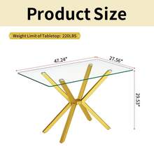 47.24" Rectangular Tempered Glass Dining Table With Gold Metal Legs - Modern Kitchen Table For Dining Room, Easy Assembly