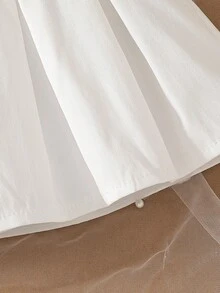 Baby Girl Fashionable Casual Cute Set, 3D Flower Half Shoulder Stylish Camisole + Pleated Mini Skirt - Black - View 8