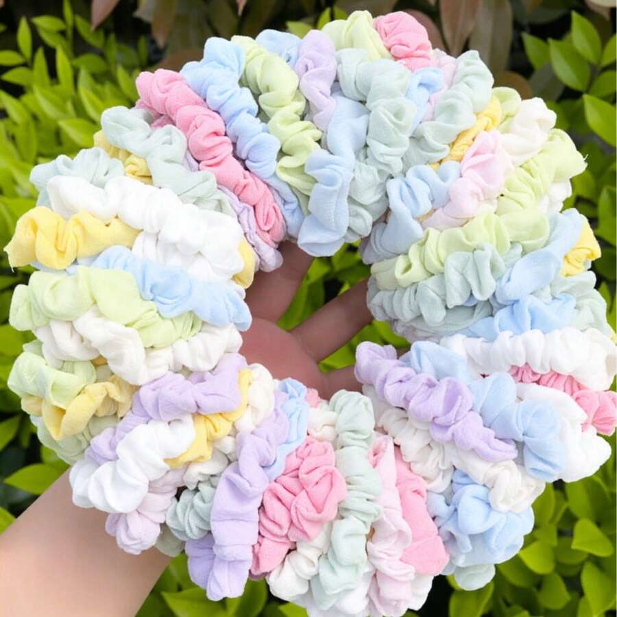 5/10/20/40pcs Solid Color Chiffon Hair Scrunchies, Soft & Cute, Suitable For Women Ponytail, Fresh & Simple Beach Hair Accessories, Can Also Be Worn As Bracelets, Delicate & Adorable Candy Color Elastic Hair Ties ,Hair Rope Elastic Band Beauty Home Bedroom Decor - Multicolor - View 1