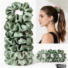 12/24pcs Sage Green Satin Scrunchies, 10cm/6.5cm - Sage Green - View 1