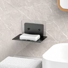 1个壁挂式沥水皂碟，水槽皂架，浴室皂架，铝制肥皂海绵收纳托盘，家居厨房浴室用品 - 黑色 - 查看 3