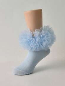 2双女童蕾丝花边袜，蓬松荷叶边婴儿公主袜 - 彩色 - 查看 4
