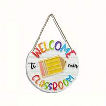 1件可定制教室欢迎牌，彩虹木质教师姓名牌，圆形木质悬挂装饰，教室墙面装饰，教师返校礼物