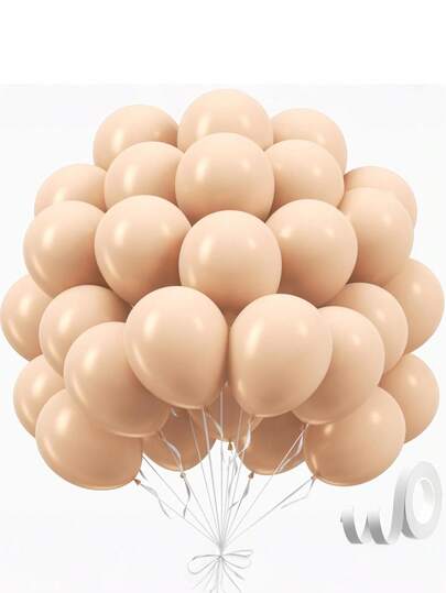 25/50个裸色气球，12英寸（约30.48厘米），米色乳胶气球，50个派对气球，适用于婴儿洗礼、性别揭晓派对、生日派对装饰