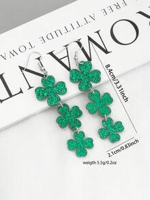 Fashionable & Cute Four-Leaf Clover Design St. Patrick's Day Series Earrings, Suitable For Holiday Parties And Daily Outfit Matching - Green - View 3