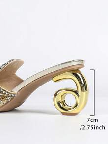 Women's High Heel Sandals, Summer New Rhinestone Decorated Open Toe Backless Sandals, Minimalist Square Toe Slip-On Sandals, Printed/Solid Color Party Preppy Elegant Sexy Sandals, Asymmetric/Irregular Rhinestone Embellished High Heel Sandals For Wedding, Party, Office, Home, Outdoor, Spring/Summer, All Season - Gold - View 6