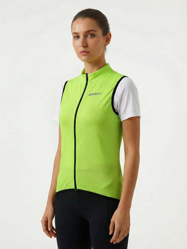 Qualicos Women's Cycling Full Zipper Vest Sports Vest, With 3 Pockets And Reflective Design, Suitable For Women's Cycling, Running, Hiking And Mountain Climbing