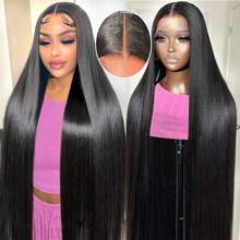 PQL Brazilian Long Straight Lace Front Wigs Human Blended Hair Wig 180% Density 13x6 13x4 HD Lace Frontal Wigs Human Blended Hair For Women Glueless Wigs Lace Frontal Closure Wig Pre Plucked Tiny Knots Natural Hairline With Baby Hair 8-34 Inches - Natural & Black - View 7