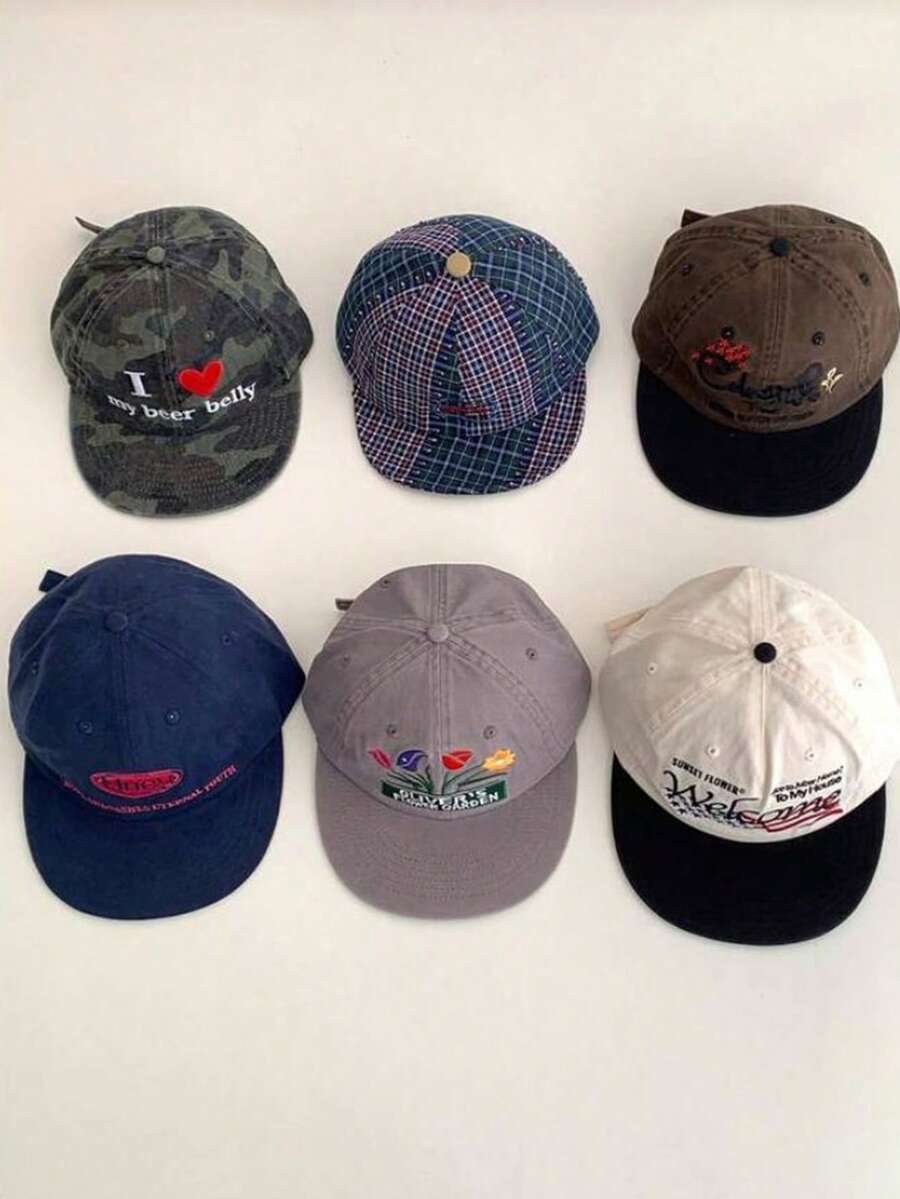 1pc Letter & Graphic Embroidered Wide Brim Flat Top Baseball Cap, Autumn/Winter Outdoor Wear, Flattering Fit, Hip Hop Style - Multicolor - View 1