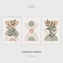 Set Of 3 Peach Green Boho Botanical Wall Arts Print, Sage Green Mid Century Print, Sage Green Canvas Posters, Natural Minimalist Wall Decor, Spring Decor, Artwork For Living Room, Bedroom, Cafe, Bar, Office, Hallway, Home And Room Decoration, Unframed Gifts Birthday Graduation - Green - View 8
