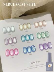 MeC 12ml 9色爆炸水晶玻璃珠猫眼凝胶指甲油，超炫全息LED发光可卸半永久美甲油，家用及美甲沙龙适用，女士居家美甲沙龙礼物 - 彩色 - 查看 3