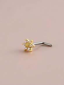1pc Golden Flower Nose Stud, Suitable For Daily Wear - Yellow Gold - View 4