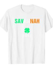 Unisex'S Savannah Saint Patrick'S Day T-Shirt - With Green & Orange Shamrock Print & 2018 Year Design, Casual Short Sleeve Round Neck Irish-Themed Apparel For Parades, Parties & Casual Attire - Comfortable All-Season Fit Adult Unisex'S Fashion - Black - View 2
