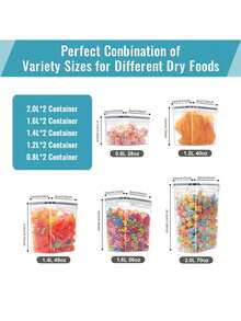 20pcs Closed Food Storage Containers With LIDS, Plastic Kitchen Pantry Organization And Storage, Dry Cargo Containers For Cookies, Grains, Pasta, Flour, Sugar, Labels, Markers, Dishwasher-, Plastic Food Storage Containers - 黑與白 - 查看 3