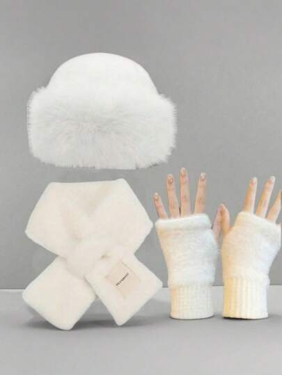 This 3 Pieceswinter Warmth Accessory Set Is Perfect For Women. Made Of Polyester And Lined With Thick Fleece, It Includes Gloves, A Scarf And A Hat. It Is Ideal For Cold Weather And Outdoor Activities, Making It Christmas Or Valentine's Day Gift