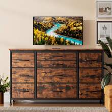Mueble de TV con 10 cajones, consola central de entretenimiento de tela de 55" con espacio de almacenamiento para sala de estar, dormitorio y entrada. - Marrón - Ver 8