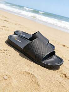 Men's Color Block Slippers, Non-Slip Breathable Beach Sandals, Black - Black - View 3
