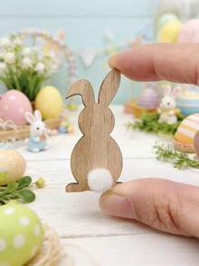 20pcs/10pcs/1pc Easter Bunny Wooden Decorations, Rustic Style Bunny Plush Tail, Spring Party Supplies, Home Decor Gifts, Easter Egg Hunt, Suitable For Filling Easter Baskets, Centerpiece Table Decor And Spring Party Decorations (Random Color) - Multicolor - View 7