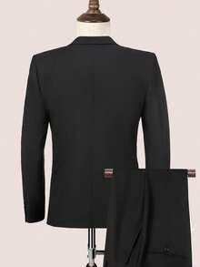 Men's 2 Piece Mode Regular Fit Men's Solid Color Long Sleeve Blazer & Suit Pants Suit Formal Wedding Suit For Men With Lapel Jacket Tailored Pants - 黑色 - 查看 2