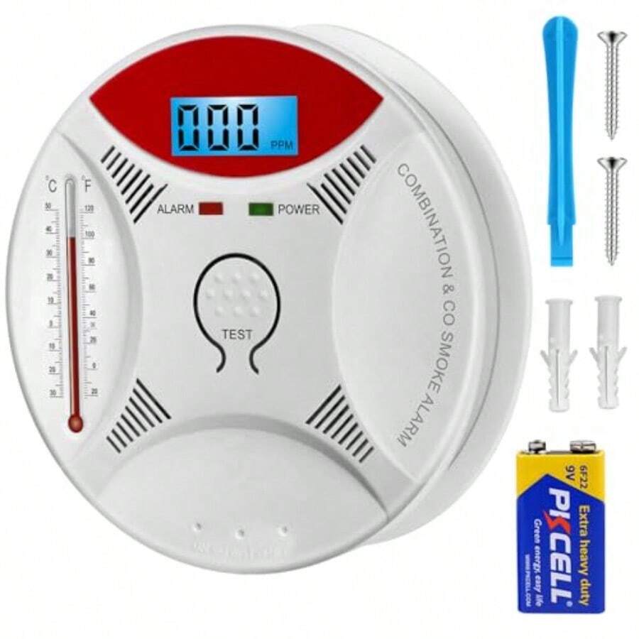 BOJOOM 3 in 1 Alarma de Detector de Humo y Monoxido de CarbonoAlarma de Incendio inalambrica con Pantalla LED y Bateria Bajo Consumo Largos Periodos Uso Alarma Luminosa y Sonora Simultaneas - C - Ver 1