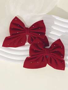 8件装女孩布艺水钻毛绒蝴蝶结发夹发卡发饰 - 彩色 - 查看 3