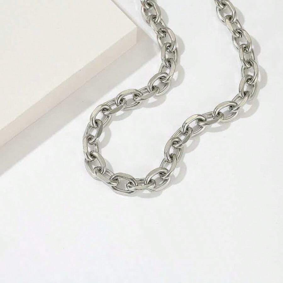 1pc Fashionable Titanium Steel Handmade Necklace, Unisex Necklace Suitable For Couples - Silver - View 1