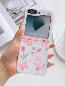 1pc Fashionable And Simple Skin Feel PC Material Flower, Rose, Butterfly And Other Elements Folding Phone Case, Can Protect And Prevent Falling: SamsungGalaxy Zflip 3/Zflip 4/Zflip 5/Zflip 6/Zflip 7/ Razr 50 Ultra/ Razr 60 Ultra/ Razr 60/ Rolla Razr 50/Galaxy Z Flip7 FE - White - View 2