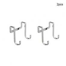 1pc/2pcs/4pcs No Drill Heavy Duty Multipurpose Cabinet Door Design Storage Hooks, Double Hooks For Cabinet Doors, Bedside Tables, Bathroom & Kitchen Hanging Hooks, No Drill Door Side Clothes & Towel Storage Hooks - Silver - View 10