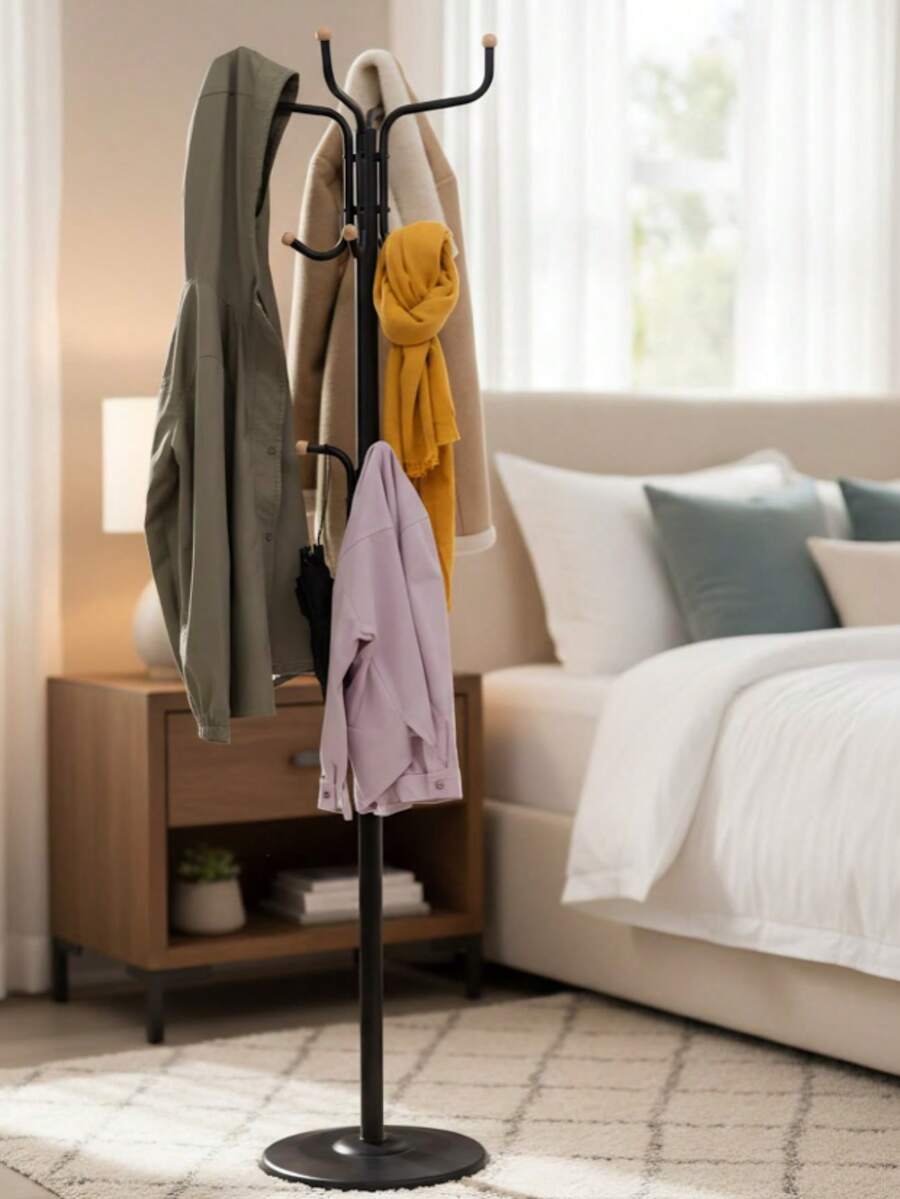 AURA DECO - Perchero de Pie Negro de Metal 178 cm | 11 Ganchos | Colgador de Ropa Estilo Industrial | Para Recibidor, Entrada y Dormitorio - Negro - Ver 1