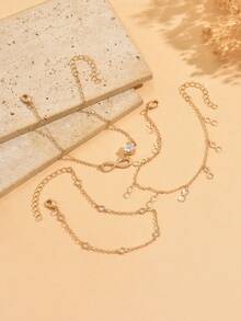 3pcs/Set Fashionable Numeric 8 & Heart Combination Anklet, Minimalist Geometric Design Personality Street Style Anklet For Women, Suitable For Daily Wear, Party, Vacation, Travel, Great Mother's Day Gift - Multicolor - View 3