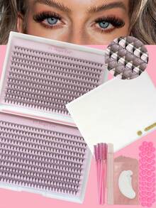 Eid 20D, 660 Cluster Lashes - Soft And Natural, Pointy Base Premade Fans, C / D Curl, 0.05mm Thickness, 8-15mm / Mixed Length, With 10Pcs Eye Pads,10Pcs Eyelash Brushes,10Pcs Adjustment Rod,10Pcs Glue Cup, Easy Application, Versatile Lengths, High Quality Lashes - Black - View 2