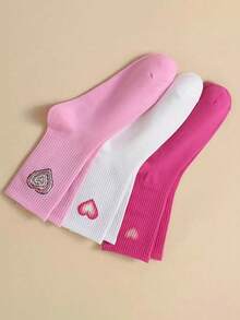 3 Pairs Cute Heart Pattern Socks, Soft Mid-Calf Socks, Unisex, Creative, Comfortable Casual, Also Suitable As Valentine's Day Gift - Multicolor - View 4