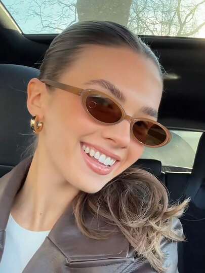 1 PC Women's Vintage Oval Fashion Glasses Tea Color Frame And Lens Polycarbonate Lightweight Frame For Daily Outdoor With Glasses Box