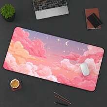 Dreamy Pink Cloud Desk Mat, Aesthetic Mouse Pad, Pastel Sky Art, Soft Girl Room Decor, Cute Office Desk Accessory - A - 查看 3