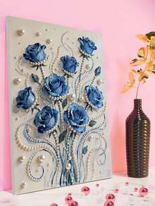 Neues blaues Rosen Bouquet Themen-Diamantmalerei Set ohne Rahmen, geeignet für Schlafzimmer Dekoration, Wohnzimmer Wandkunst, Raumdekoration, Kunstwerk, Geschenk zum Geburtstag von Freunden, Weihnachten, Neujahr, Valentinstag, Urlaubsgeschenk, einzigartig und interessant. - Verschiedenfarbig - Übersicht 4