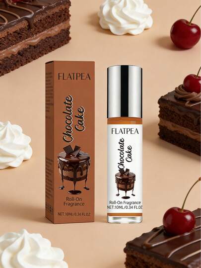 1瓶10毫升巧克力蛋糕香氛香水，持久清新，女士身体滚珠香水，融合东方美食调和花香，带有黑巧克力、可可豆、焦糖、香草和奶油香调，时尚滚珠设计，防漏，适合假日、派对、旅行和日常使用。