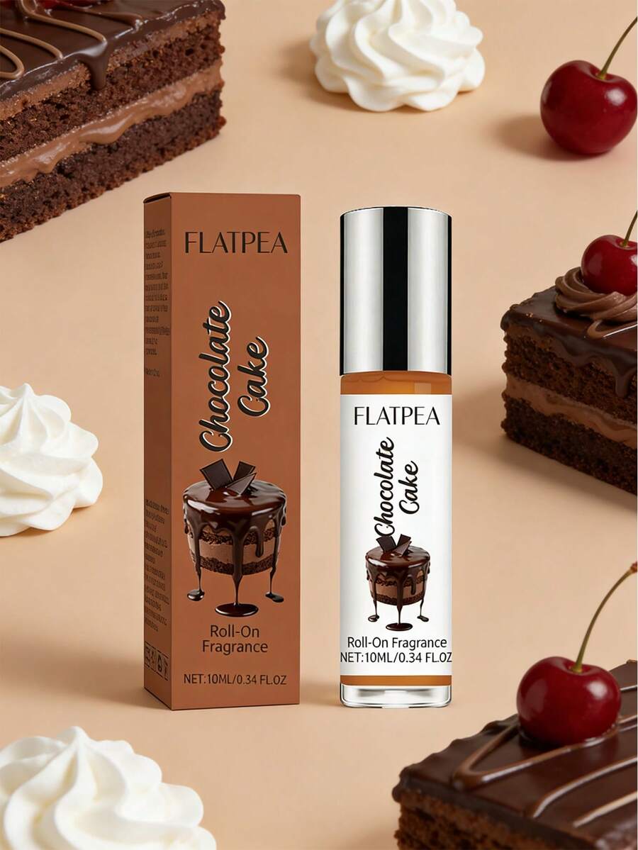1pc 10ml Chocolate Cake Scented Perfume, Women's Long-Lasting Fresh Fragrance, Women's Body Roll-On Perfume, Blending Oriental Gourmand And Floral Notes With Black Chocolate, Cocoa Bean, Caramel, Vanilla, Creamy Accord, Fashionable Roll-On Design, Leak-Proof, Suitable For Holidays, Parties, Travel, And Everyday Use - Chocolate Cake - View 1