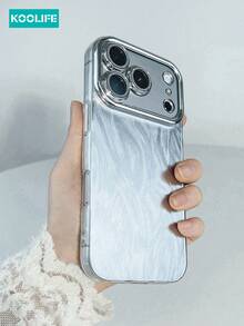 Koolife 1pc Silver Feather Phone Case, PC+TPU Material With Glitter Lens Film, Raised Camera Lens Protection, Fashionable Protective Cover For IPhone 17/17 Pro/17 Pro Max - Silver - View 3