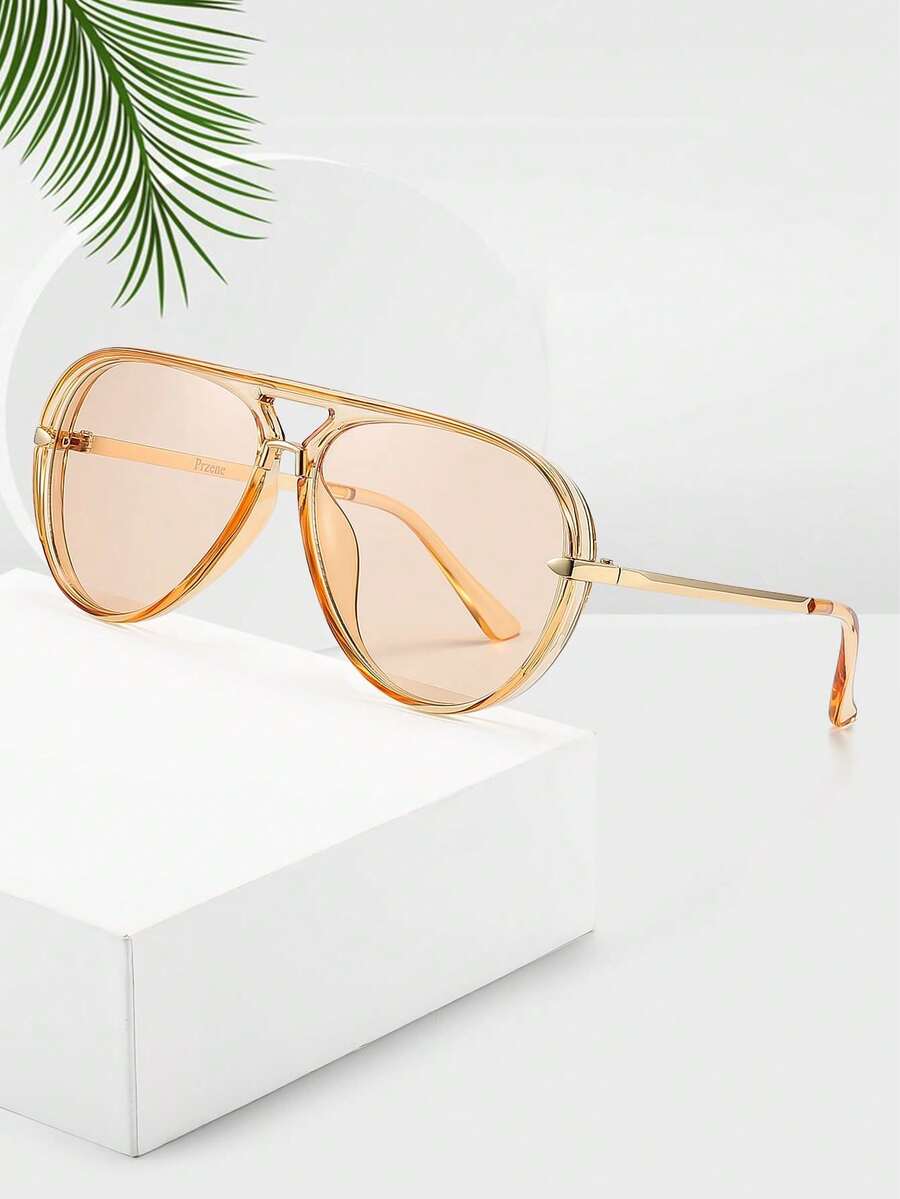 1副男女通用飞行员框时尚经典超大街头风复古金属时尚眼镜 - 香檳色 - 查看 1