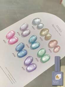 MeC 12ml 9色爆炸水晶玻璃珠猫眼凝胶指甲油，超炫全息LED发光可卸半永久美甲油，家用及美甲沙龙适用，女士居家美甲沙龙礼物 - 彩色 - 查看 7