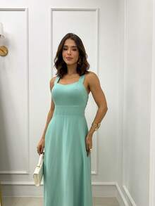 Long Dress With Padded Cups And Lining - 綠色 - 查看 4