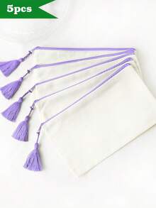 1个/5个/10个装帆布拉链带流苏收纳袋,旅行化妆包,化妆品收纳包,铅笔盒,适合度假、海滩、浴室、卧室使用,大容量 - 米色 - 查看 75